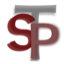 Logo constructed of the letter "T" in grey behind the letter "S" in maroon and the letter "P" in plum. It links to the website home page.